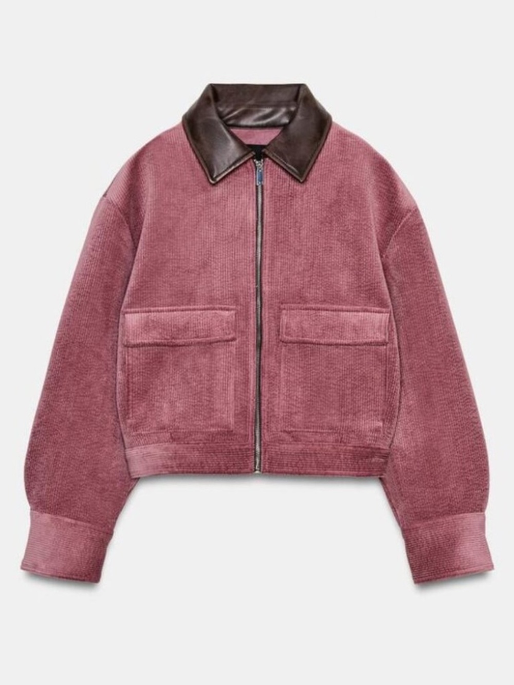 ZARA Corduroy Bomber with Faux Leather Collar